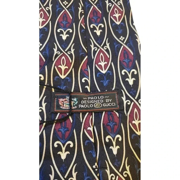 VINTAGE PAOLO GUCCI MENS TIE Black Geometric ‎ 100% silk Italy Luxury Designer - Picture 1 of 14